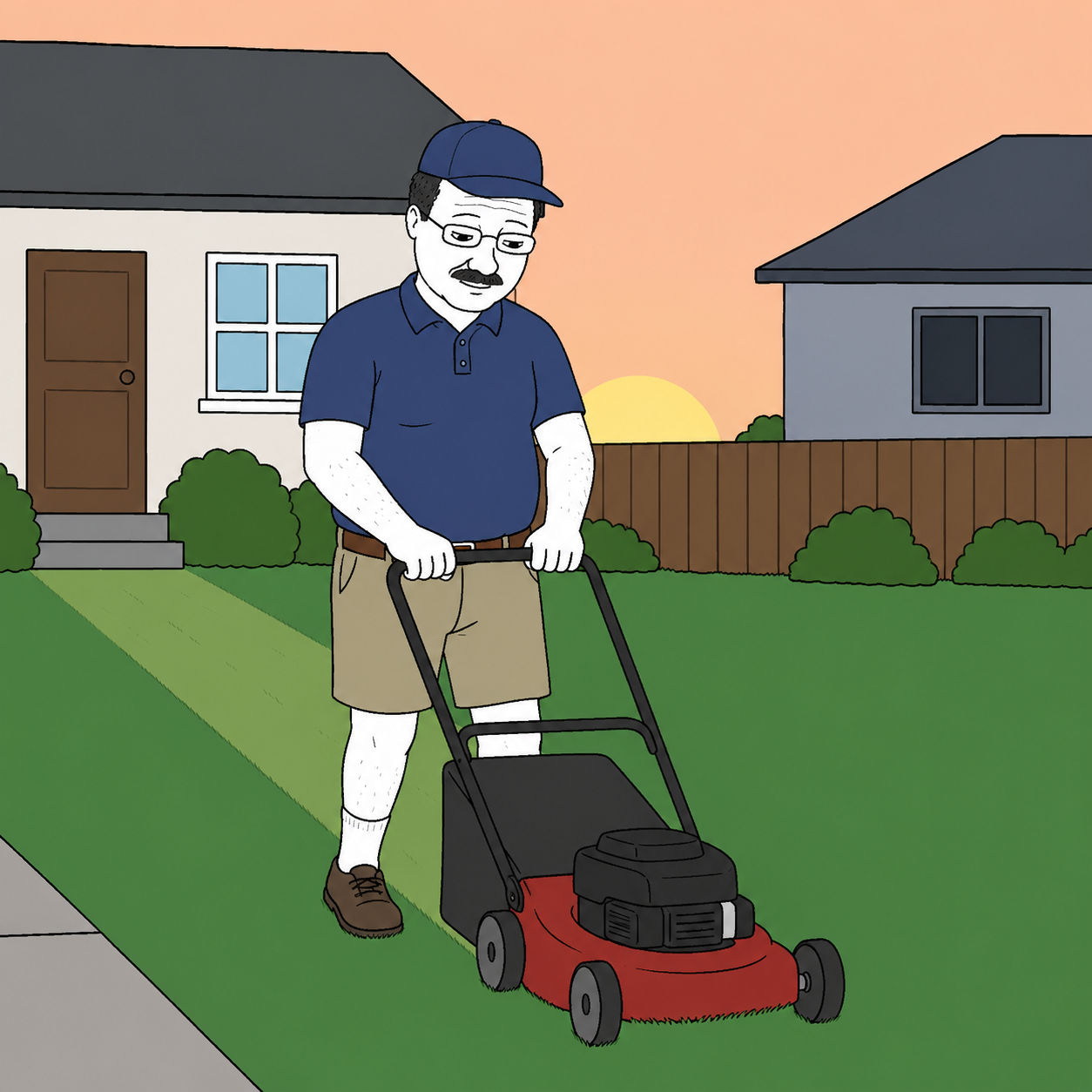 dad mowing the lawn